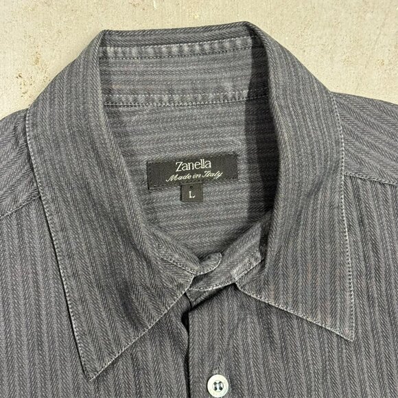 Zanella Dress Shirt Made in Italy Herringbone Black Cotton Large - Picture 6 of 9